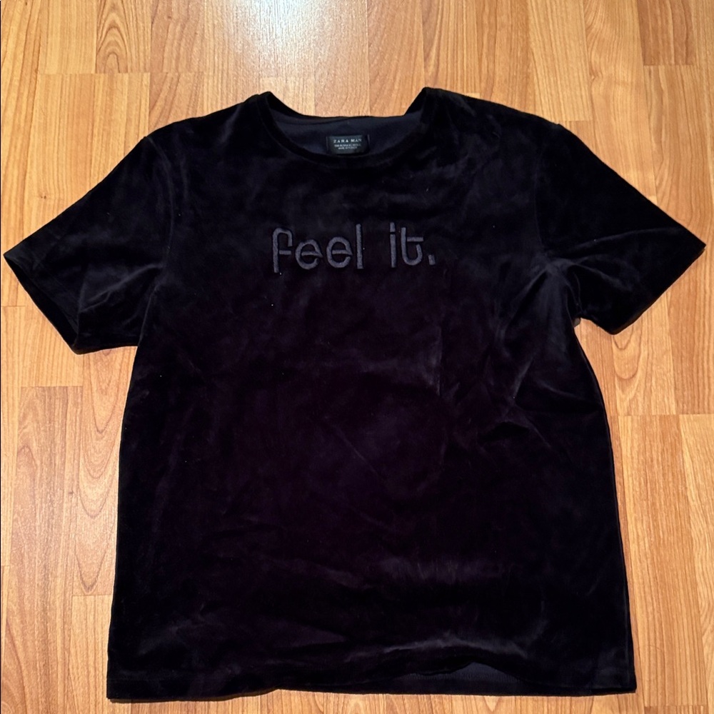 Zara Black Velvet Short Sleeve Tee
